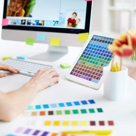 Female designer working with colors